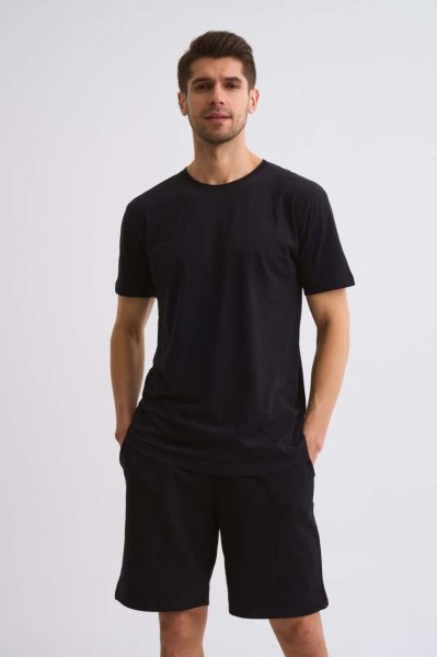 Organik Cepli Regular Fit Erkek Bermuda Şort - Siyah Siyah - XXL