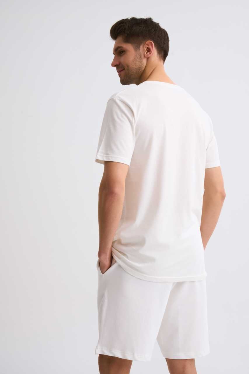 Organik Cepli Regular Fit Erkek Bermuda Şort - Ekru Ekru - M