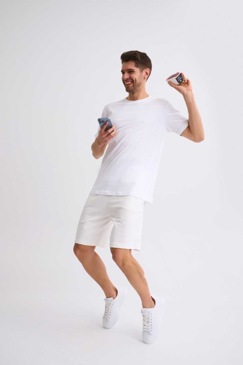Organik Cepli Regular Fit Erkek Bermuda Şort - Ekru Ekru - S