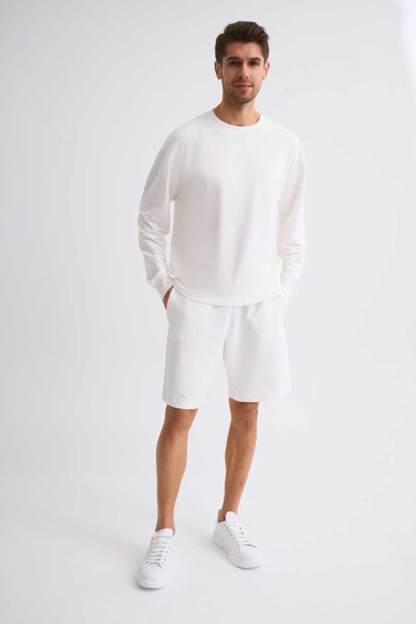 Organik Cepli Regular Fit Erkek Bermuda Şort - Ekru Ekru - XL