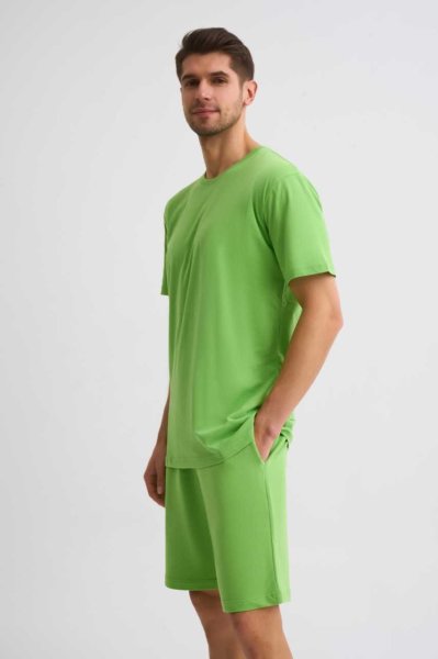 Organik Cepli Regular Fit Erkek Bermuda Şort - Yeşil Yeşil - L