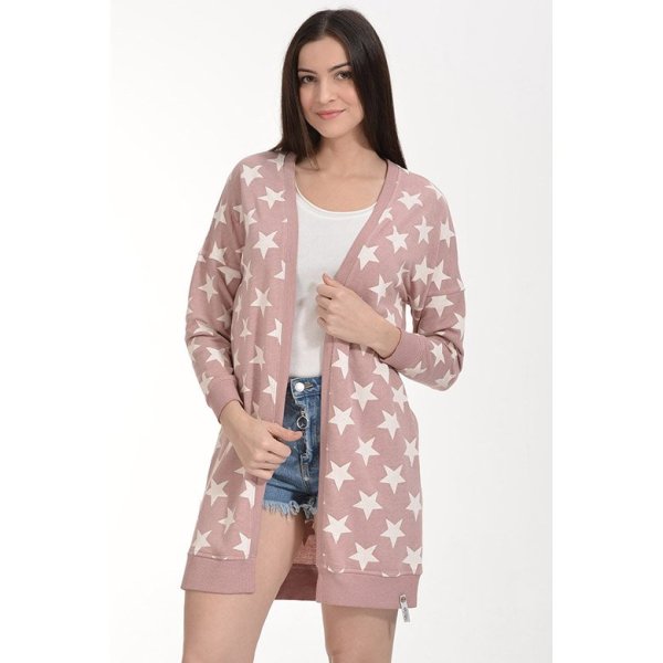 Cotton Candy Yıldız Baskılı Kadın Hırka - Pudra