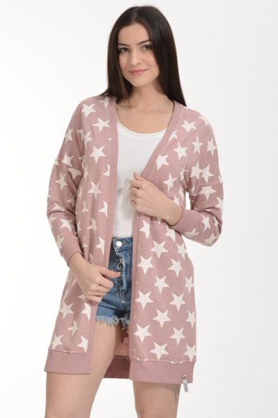 Cotton Candy Yıldız Baskılı Kadın Hırka - Pudra