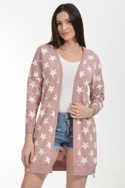 Cotton Candy Yıldız Baskılı Kadın Hırka - Pudra