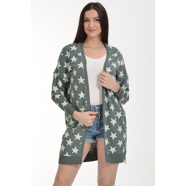 Cotton Candy Yıldız Baskılı Kadın Hırka - Yeşil