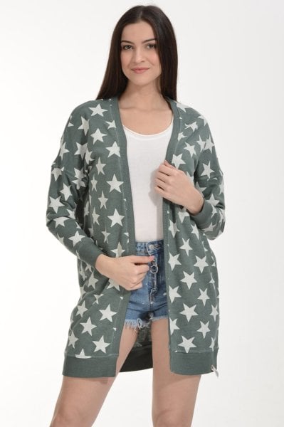 Cotton Candy Yıldız Baskılı Kadın Hırka - Yeşil