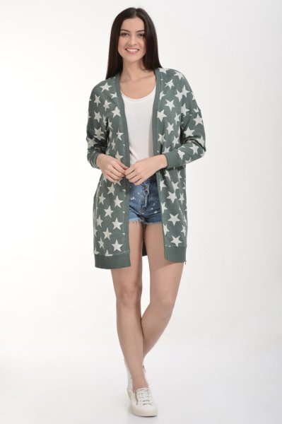 Cotton Candy Yıldız Baskılı Kadın Hırka - Yeşil