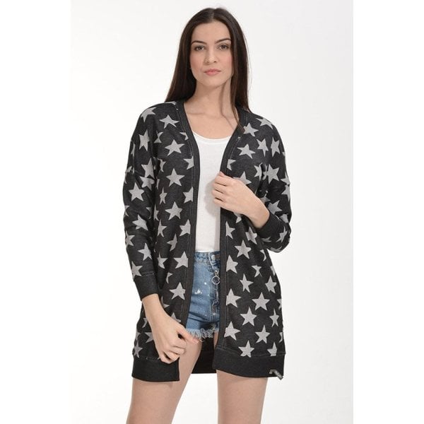 Cotton Candy Yıldız Baskılı Kadın Hırka - Antrasit