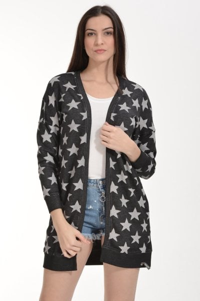 Cotton Candy Yıldız Baskılı Kadın Hırka - Antrasit