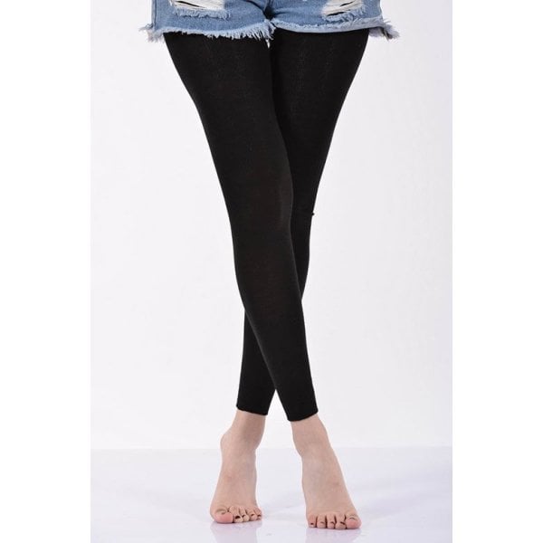 Kadın Düz Renk Angora  Taytı   - Siyah