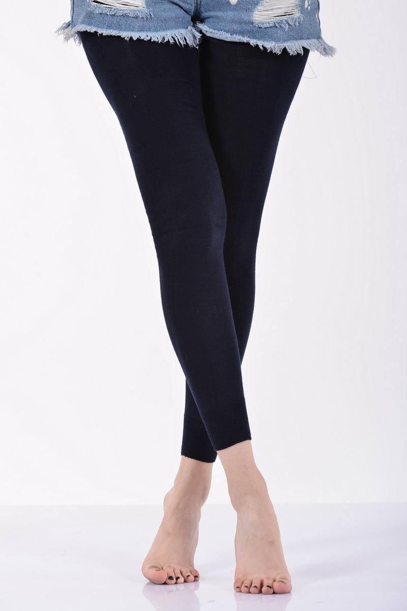 Kadın Düz Renk Angora  Taytı   - Lacivert