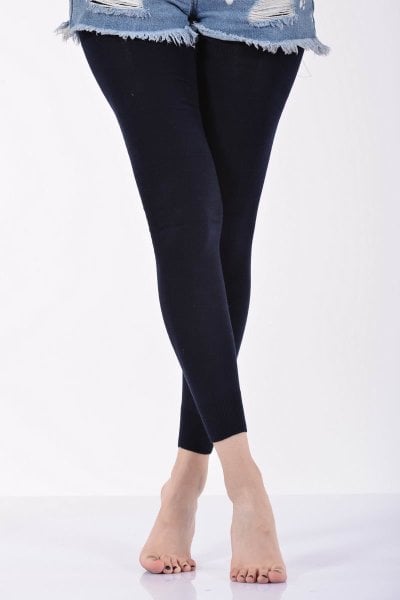 Kadın Düz Renk Angora  Taytı   - Lacivert