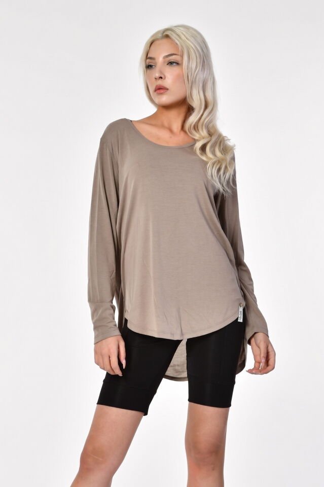 Cotton Candy Dokuma Detaylı ModalKadın T-Shirt - Toprak