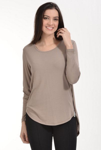 Cotton Candy Dokuma Detaylı ModalKadın T-Shirt - Toprak