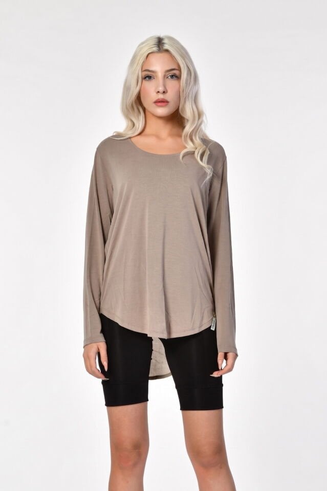 Cotton Candy Dokuma Detaylı ModalKadın T-Shirt - Toprak