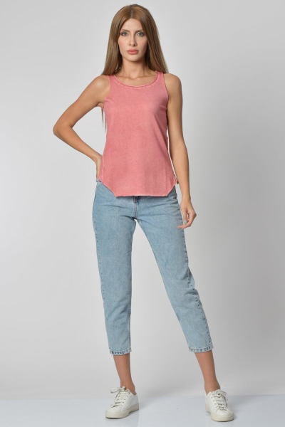 Cotton Candy Yuvarlak Yaka Kadın Atlet - Nar Çiçeği