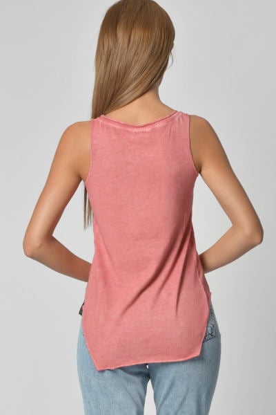 Cotton Candy Yuvarlak Yaka Kadın Atlet - Nar Çiçeği