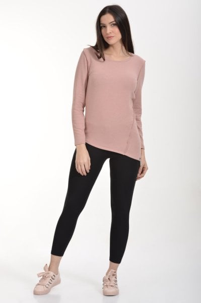 Cotton Candy Asimetrik Dikiş Detaylı Kadın T-Shirt - Pudra