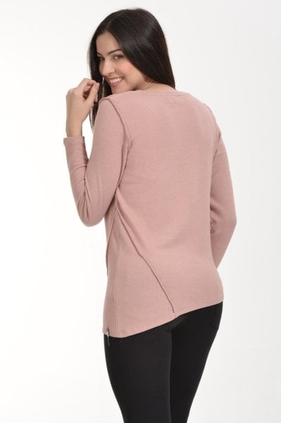 Cotton Candy Asimetrik Dikiş Detaylı Kadın T-Shirt - Pudra