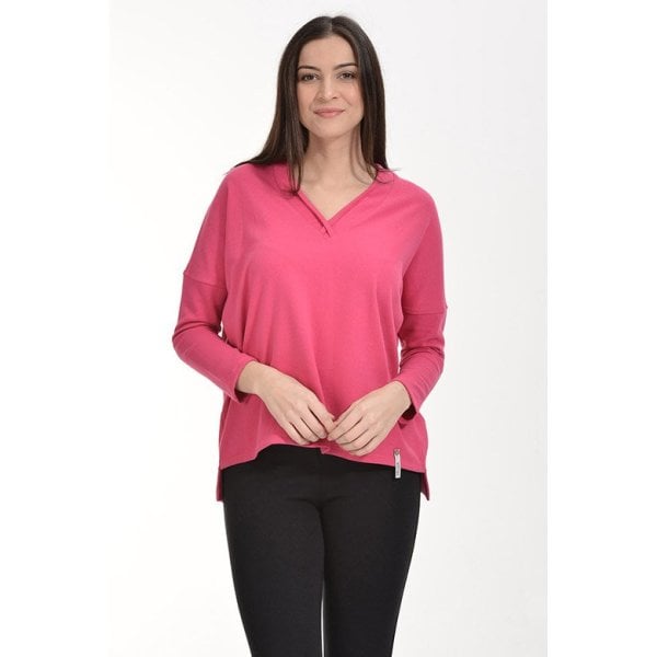 Cotton Candy Yaka Detaylı Geniş Kesim Kadın Sweatshirt - Fuşya