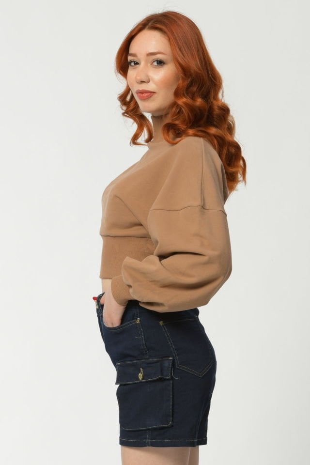 Noori Crop Sweatshirt  - Kahverengi