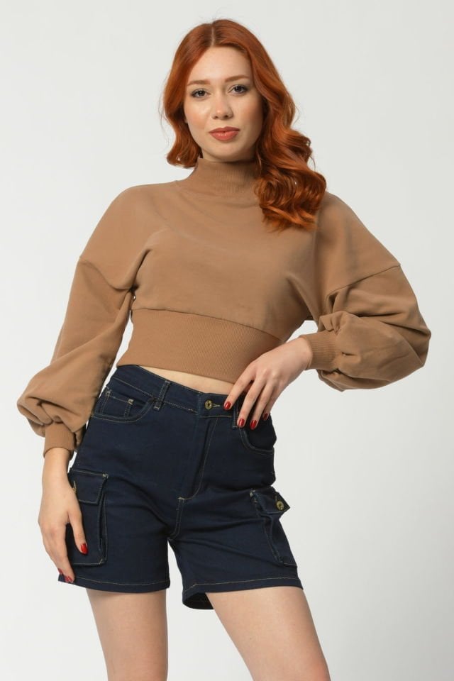 Noori Crop Sweatshirt  - Kahverengi