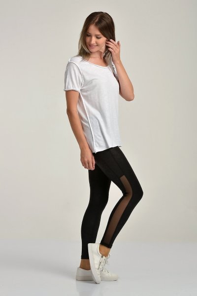 Cotton Candy KISS & TELL Nakışlı, Flamlı, Kısa Kol Kadın T-Shirt - Beyaz