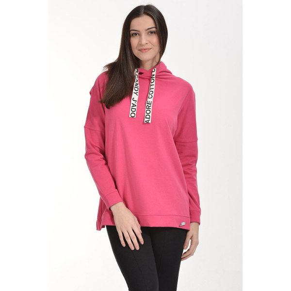 Cotton Candy Fırfır Detaylı Kapşonlu Kadın Sweatshirt - Fuşya