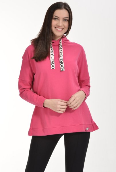 Cotton Candy Fırfır Detaylı Kapşonlu Kadın Sweatshirt - Fuşya