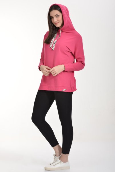 Cotton Candy Fırfır Detaylı Kapşonlu Kadın Sweatshirt - Fuşya