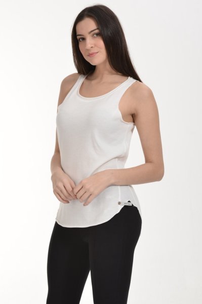 Cotton Candy Yağlı Yıkama Basic Kadın Atlet Tişört - Beyaz