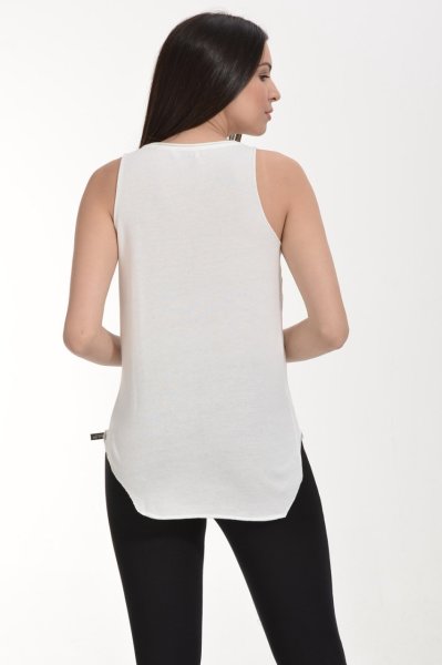 Cotton Candy Yağlı Yıkama Basic Kadın Atlet Tişört - Beyaz