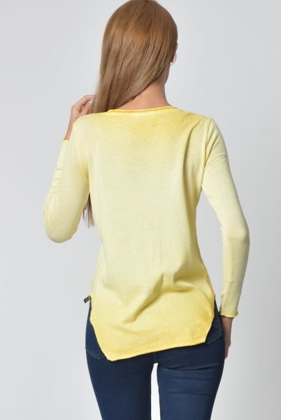 Cotton Candy Yuvarlak Yaka Uzun Kol Kadın T-Shirt - Sarı