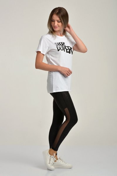 Cotton Candy Baskılı Kısa Kol Kadın T-Shirt - Beyaz