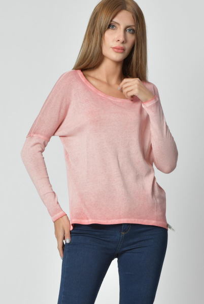 Cotton Candy Yuvarlak Yaka Uzun Kol Kadın T-Shirt - Nar Çiçeği