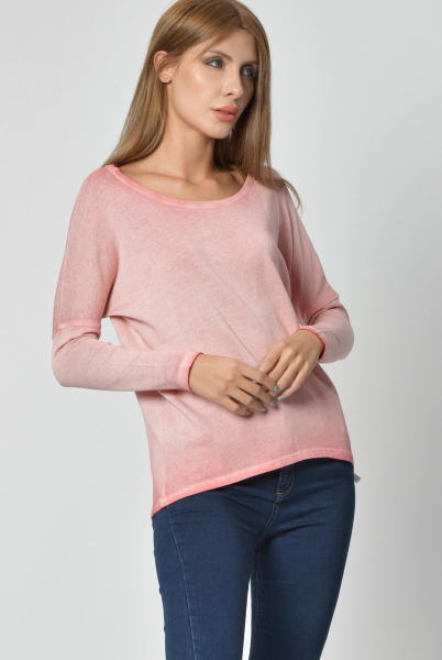 Cotton Candy Yuvarlak Yaka Uzun Kol Kadın T-Shirt - Nar Çiçeği