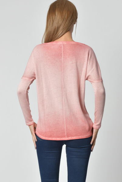 Cotton Candy Yuvarlak Yaka Uzun Kol Kadın T-Shirt - Nar Çiçeği