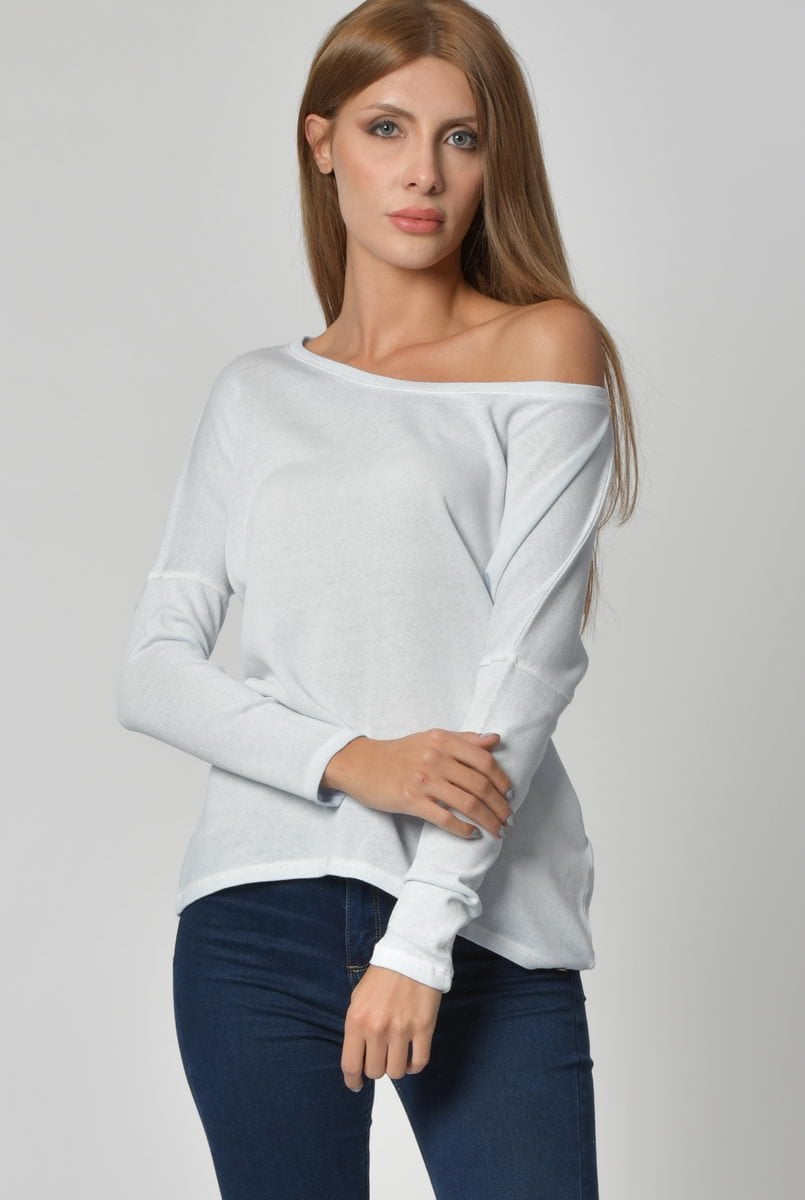 Cotton Candy Yuvarlak Yaka Uzun Kol Kadın T-Shirt - Buz Mavisi