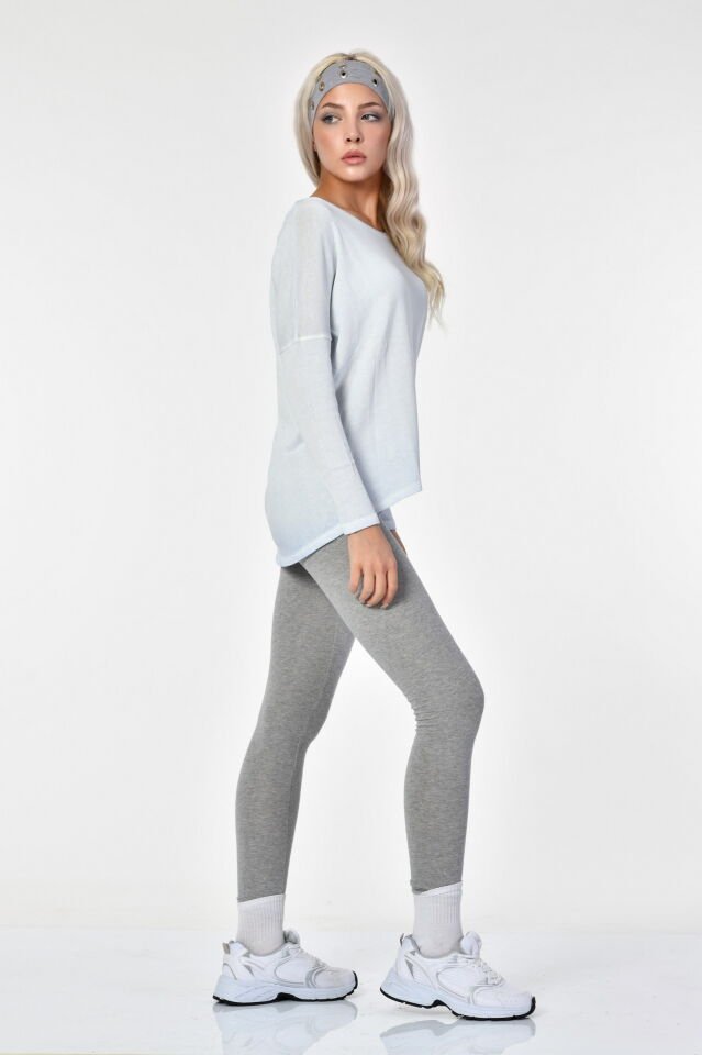 Cotton Candy Yuvarlak Yaka Uzun Kol Kadın T-Shirt - Buz Mavisi