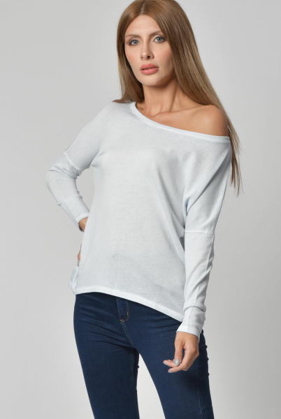 Cotton Candy Yuvarlak Yaka Uzun Kol Kadın T-Shirt - Buz Mavisi