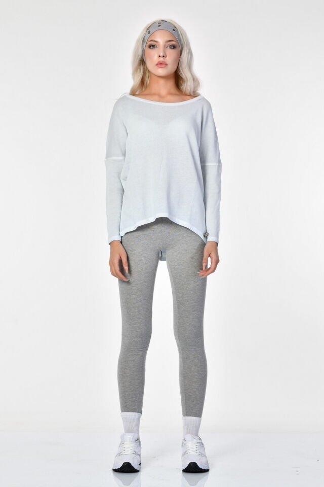 Cotton Candy Yuvarlak Yaka Uzun Kol Kadın T-Shirt - Buz Mavisi