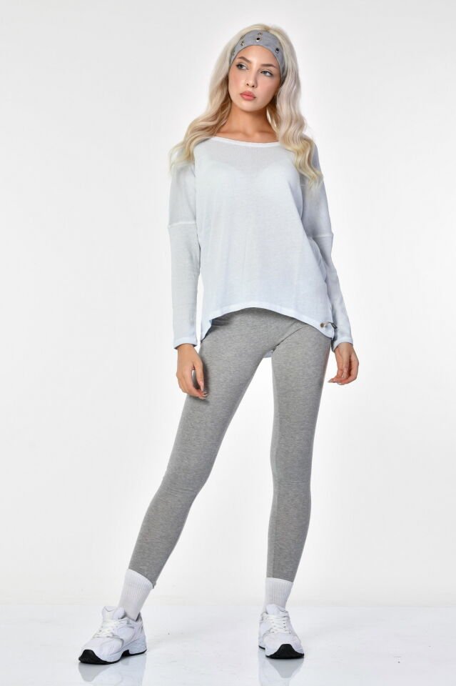 Cotton Candy Yuvarlak Yaka Uzun Kol Kadın T-Shirt - Buz Mavisi