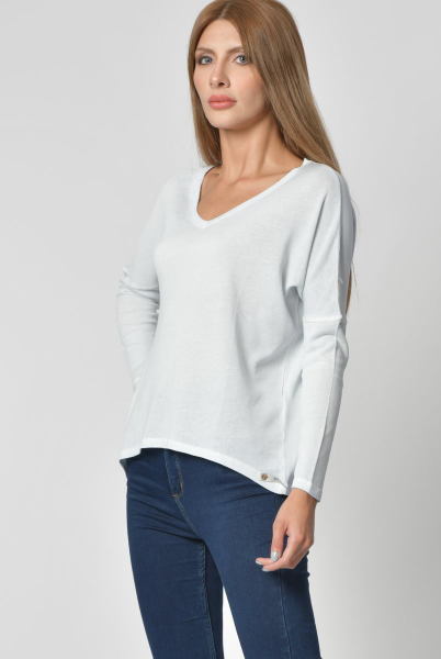 Cotton Candy V yaka Uzun Kol Kadın T-Shirt - Buz Mavisi