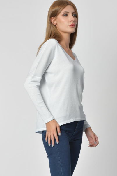 Cotton Candy V yaka Uzun Kol Kadın T-Shirt - Buz Mavisi