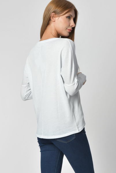 Cotton Candy V yaka Uzun Kol Kadın T-Shirt - Buz Mavisi