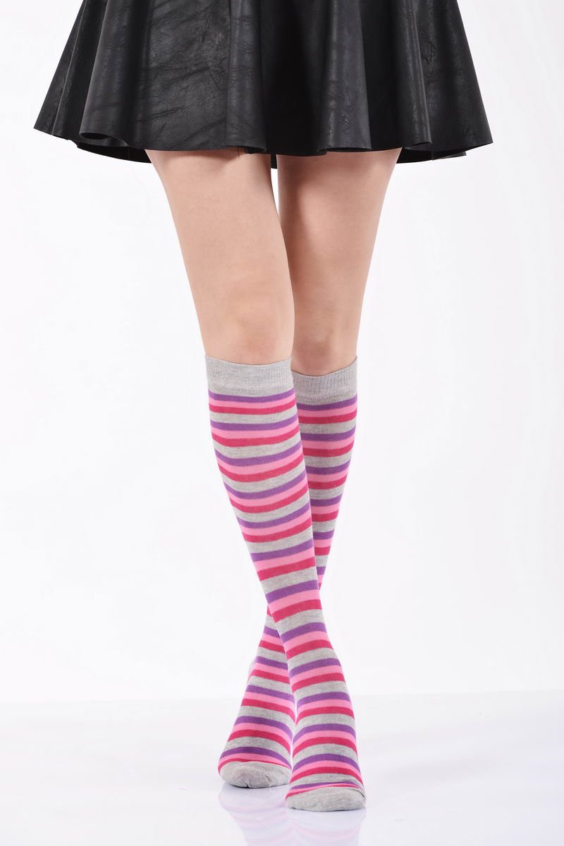 Kadın Çemberli Dizaltı Çorabı   - Açık Gri 6\\\'lı Paket