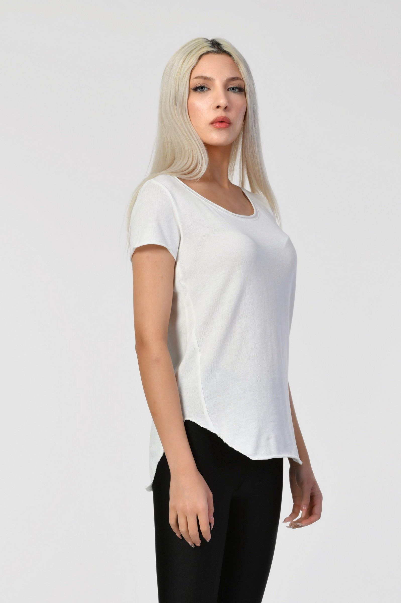 Cotton Candy Yağlı Yıkama Kısa Kol Kadın T-Shirt - Ekru