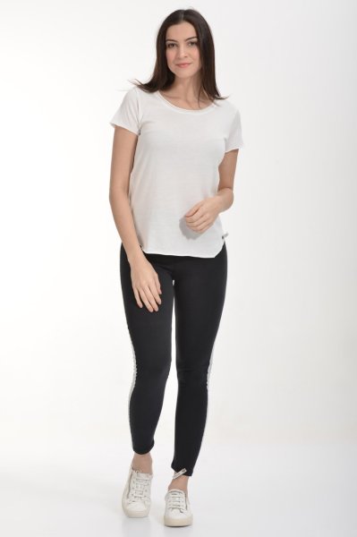 Cotton Candy Yağlı Yıkama Kısa Kol Kadın T-Shirt - Ekru