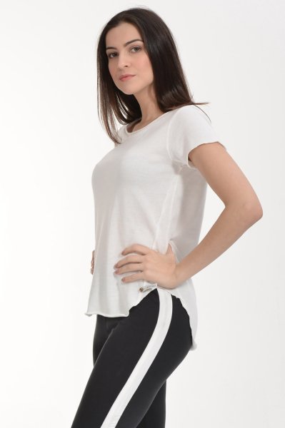 Cotton Candy Yağlı Yıkama Kısa Kol Kadın T-Shirt - Ekru