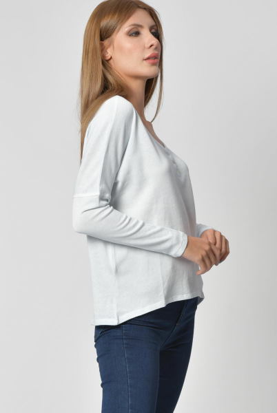 Cotton Candy Düğme Detaylı V Yaka Uzun Kol Kadın T-Shirt - Buz Mavisi